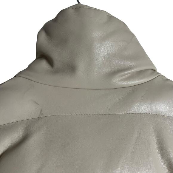 Something Navy Cream Faux Leather Oversized Trench Puffer Coat Size Small - Picture 11 of 16